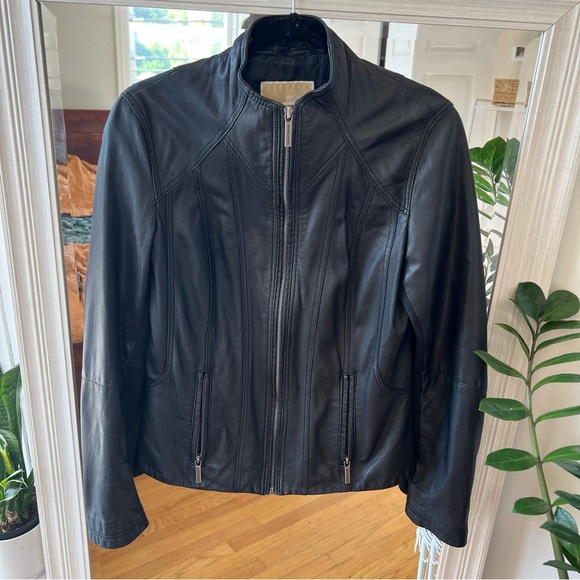 Michael Kors Genuine Leather Racer Moto Jacket Zip-Up Black  Size Medium - Picture 3 of 9